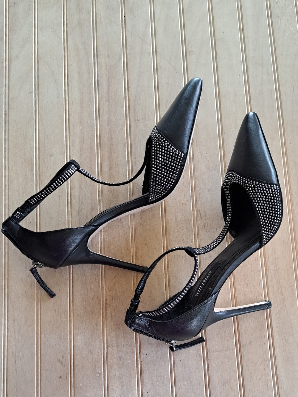 White House Black Market Rhinestone T-Strap Pointed Toe Stiletto Heels - Picture 6 of 13
